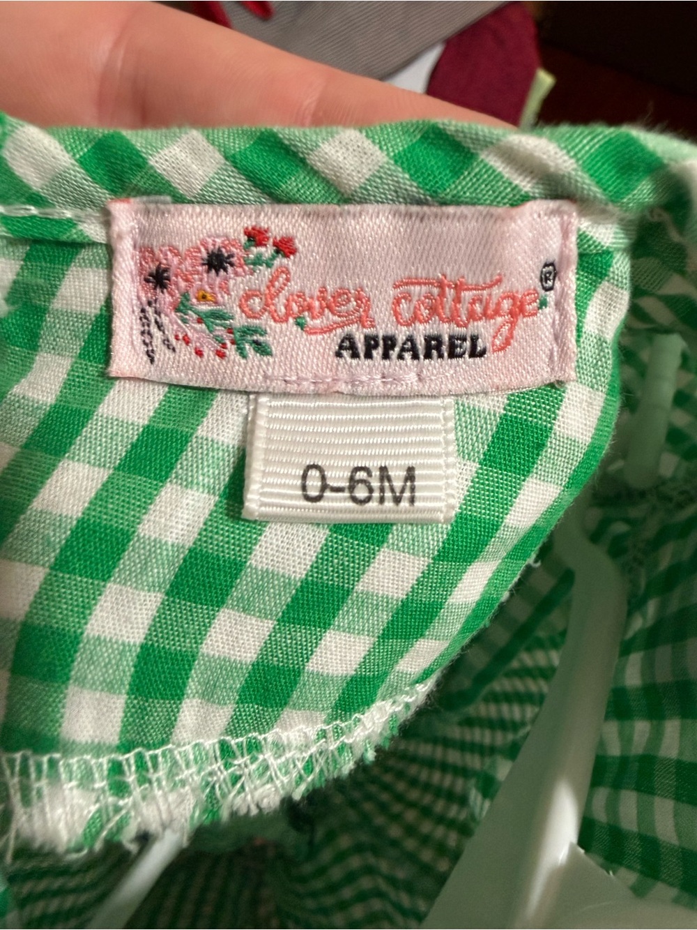 Girls St. Patrick’s Day Romper Jumpsuit Smocked Size 0-6 Months Green Gingham - Picture 3 of 3